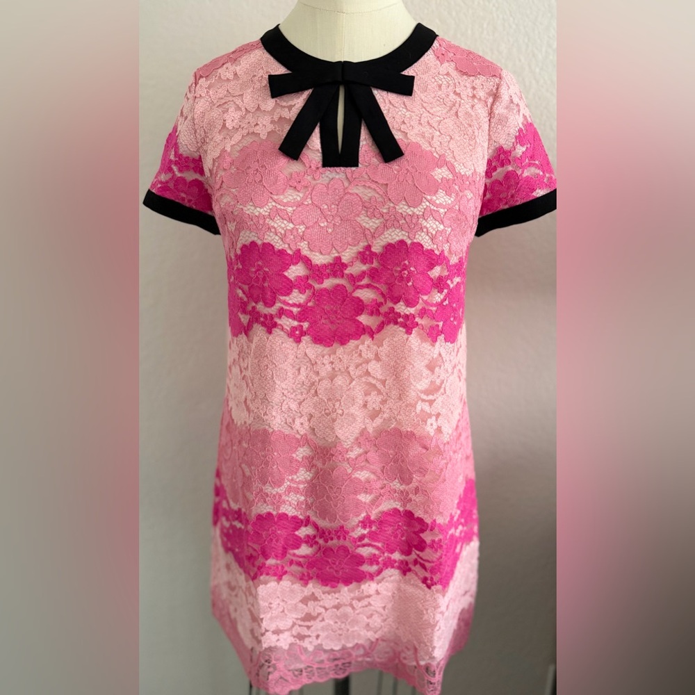 Pink Lace Bow-Trim Dress